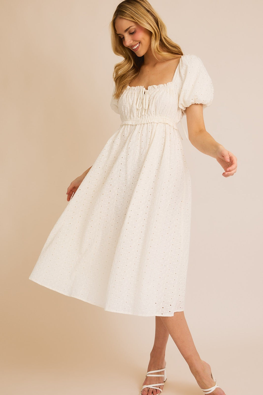 White Puff Sleeve Midi Dress Blooming Confidence White Puff Sleeve Midi Dress Blooming Confidence