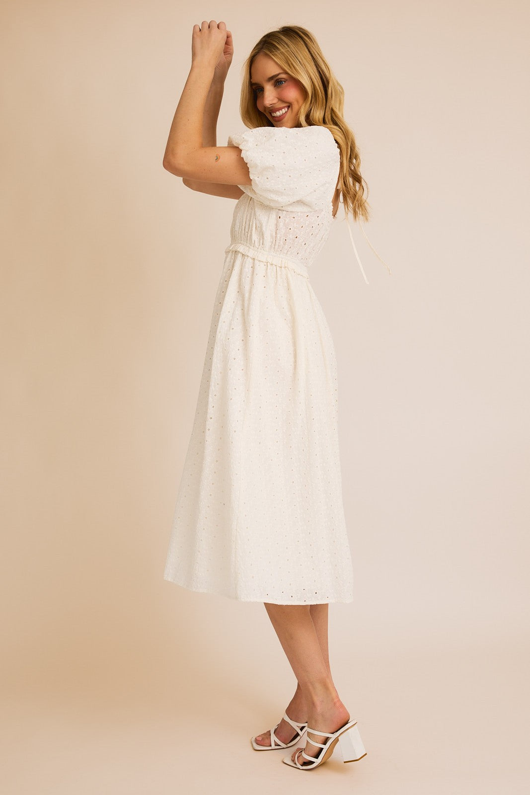 white puff sleeve midi dress White Puff Sleeve Midi Dress – Blooming Confidence
