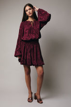 Load image into Gallery viewer, Wine Long Sleeve Floral Print Mini Dress
